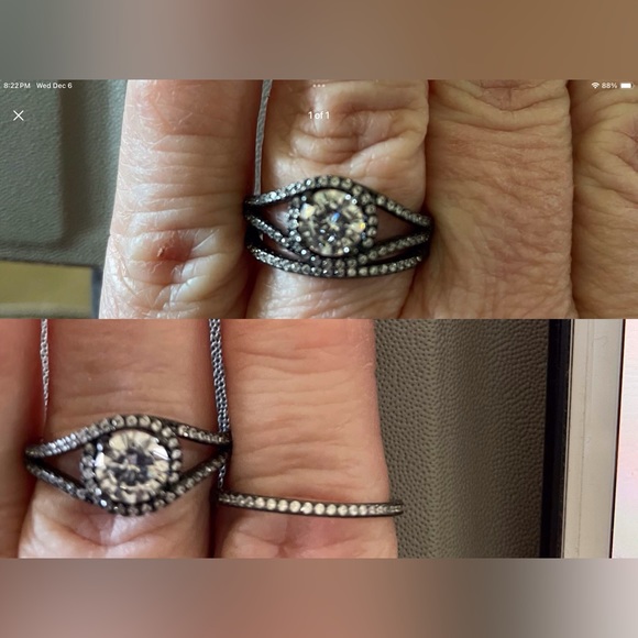 Black Rhodium/silver wedding 2 ring set - Picture 2 of 2